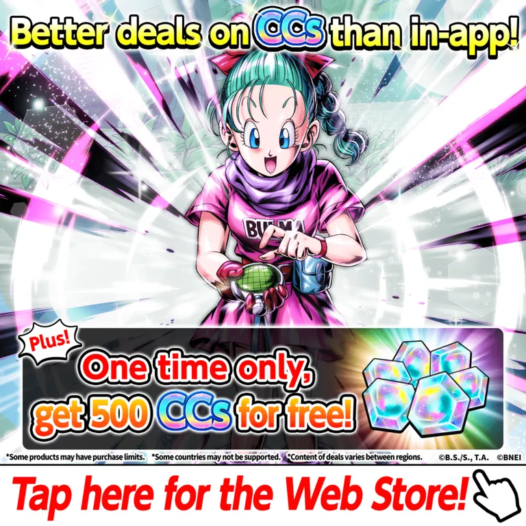 Better deals on CCs than in-app! Plus! One time only, get 500 CCs for free! Tap here for the Web Store!